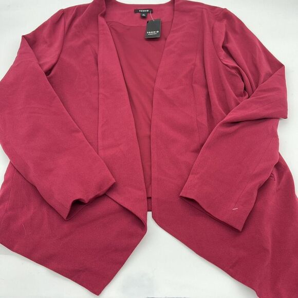 Torrid Crepe Cut Away Blazer 2 Swing Long Sleeves Top Stretch Open Neck NWT Red - Picture 1 of 5
